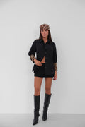 Cuff Detail Black Shirt