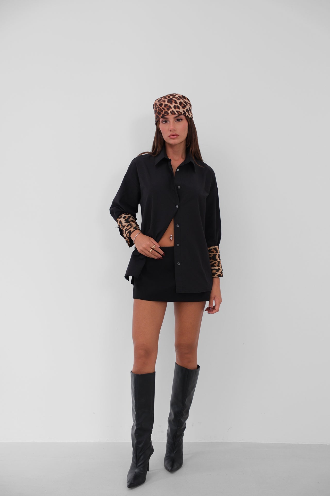 Cuff Detail Black Shirt