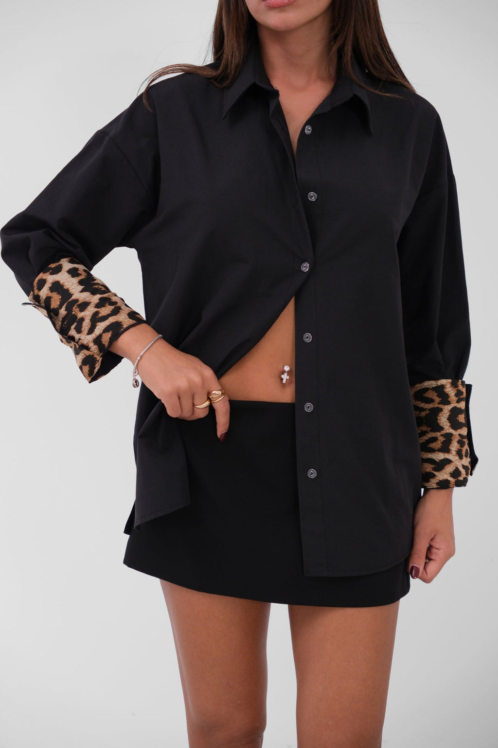 Cuff Detail Black Shirt