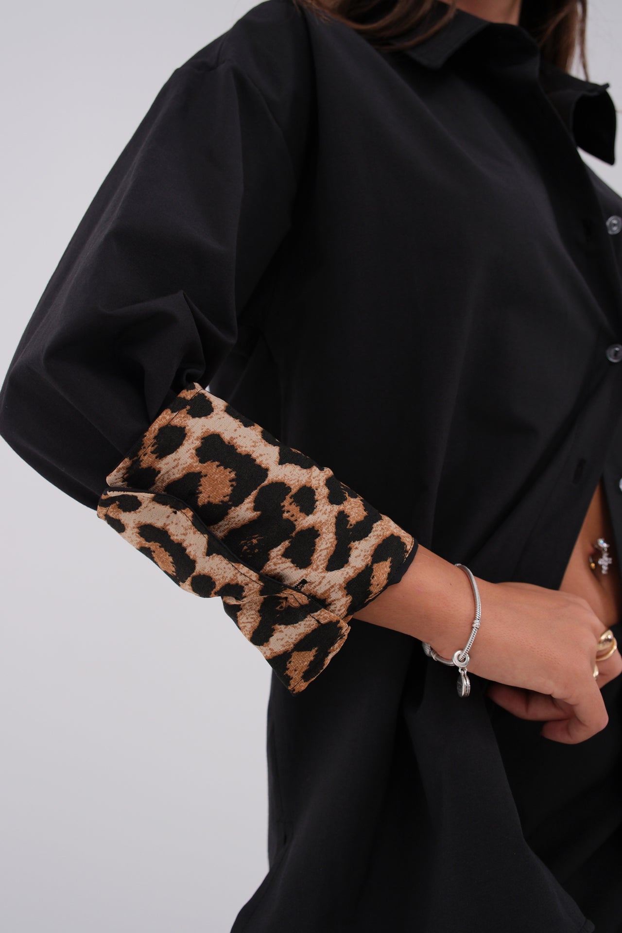 Cuff Detail Black Shirt