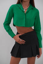 Cuff Detay Green Crop Shirt