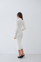 Cuffed Button Detail Ecru Knit Dress
