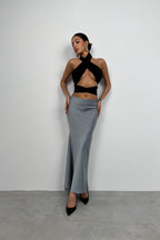 Maxi Length Satin Gray Skirt