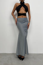 Maxi Length Satin Gray Skirt