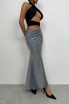 Maxi Length Satin Gray Skirt