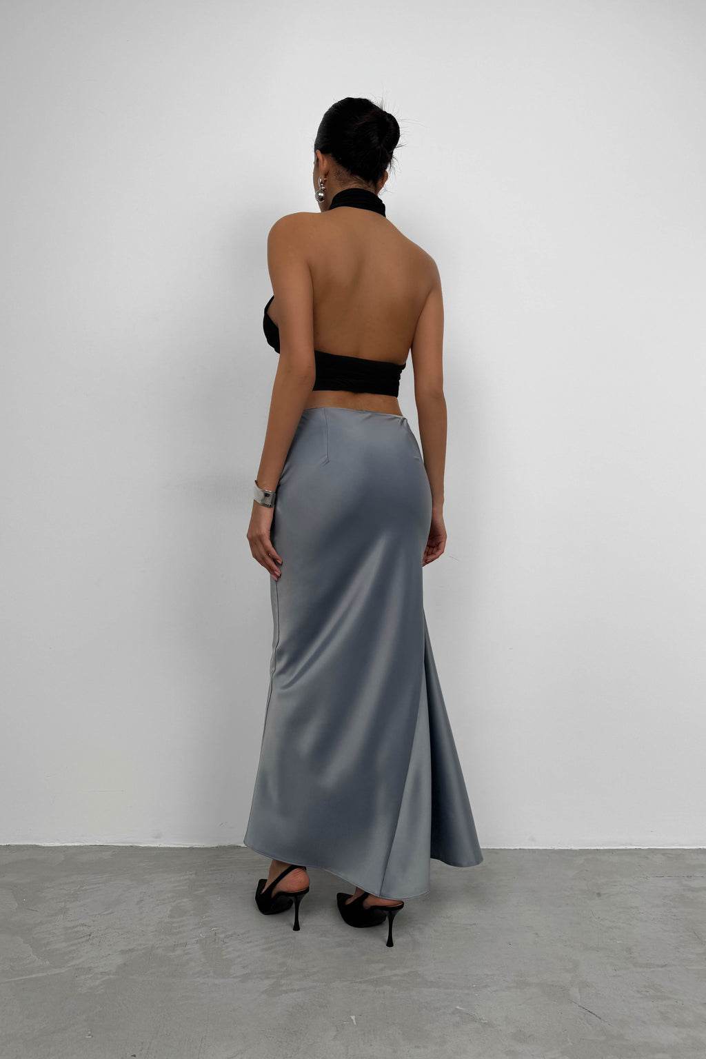 Maxi Length Satin Gray Skirt