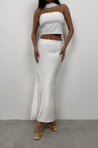 Maxi Length Satin Ecru Skirt