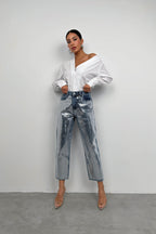 Metallic Detail Blue Jeans
