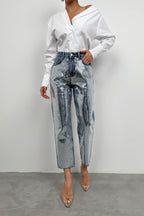 Metallic Detail Blue Jeans