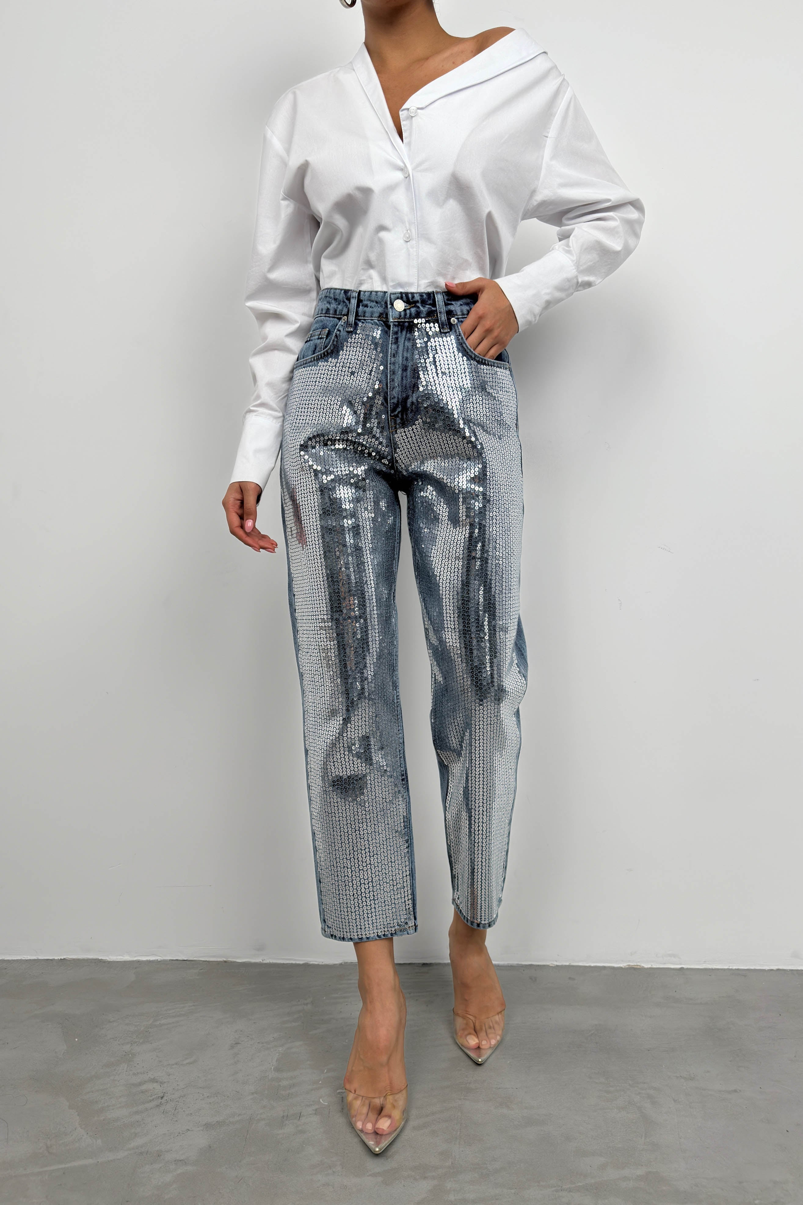 Metallic Detail Blue Jeans