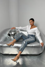 Metallic Detail Blue Jeans