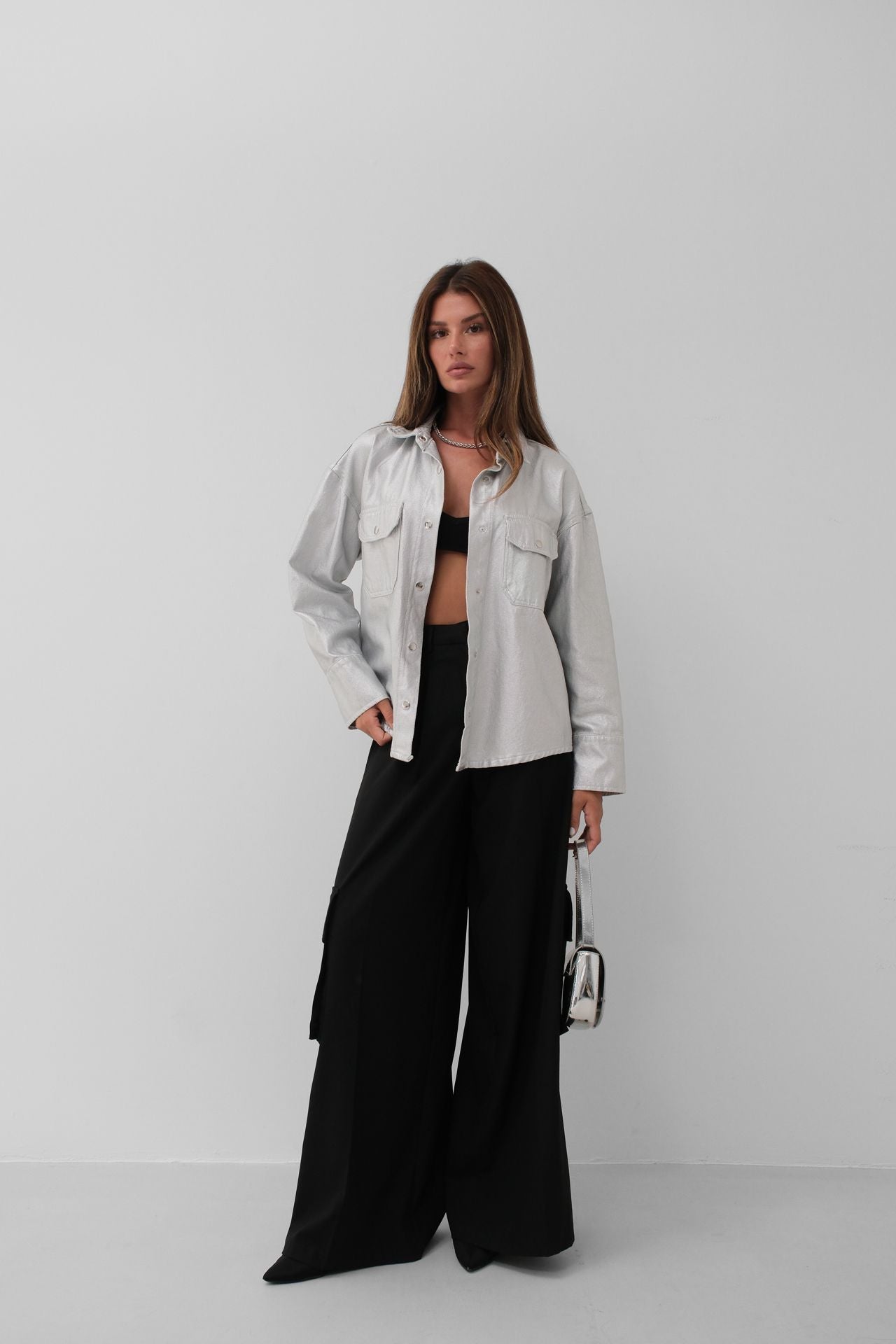 Metallic Gray Denim Jacket
