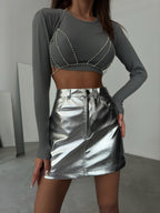 Metallic Silver Mini Skirt