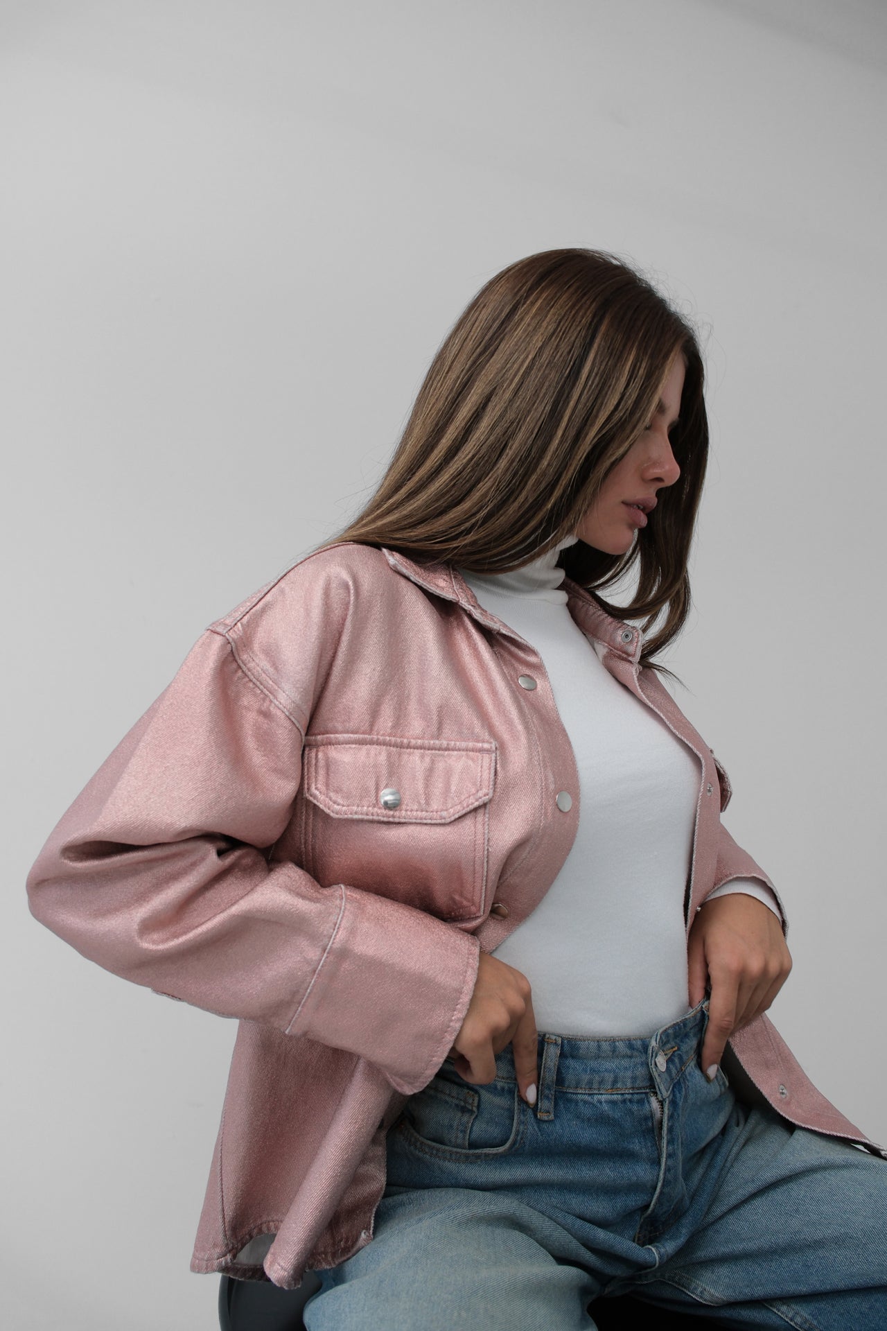 Metallic Pink Denim Jacket