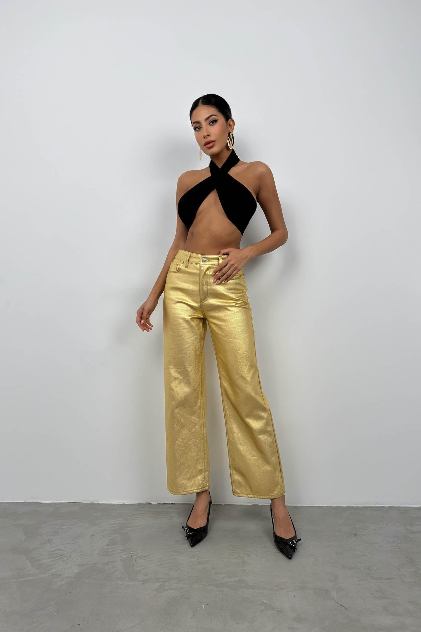 Metallic Gold High Waist Pants