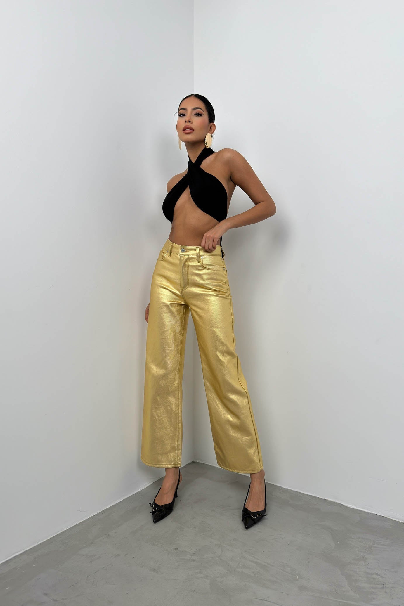 Metallic Gold High Waist Pants