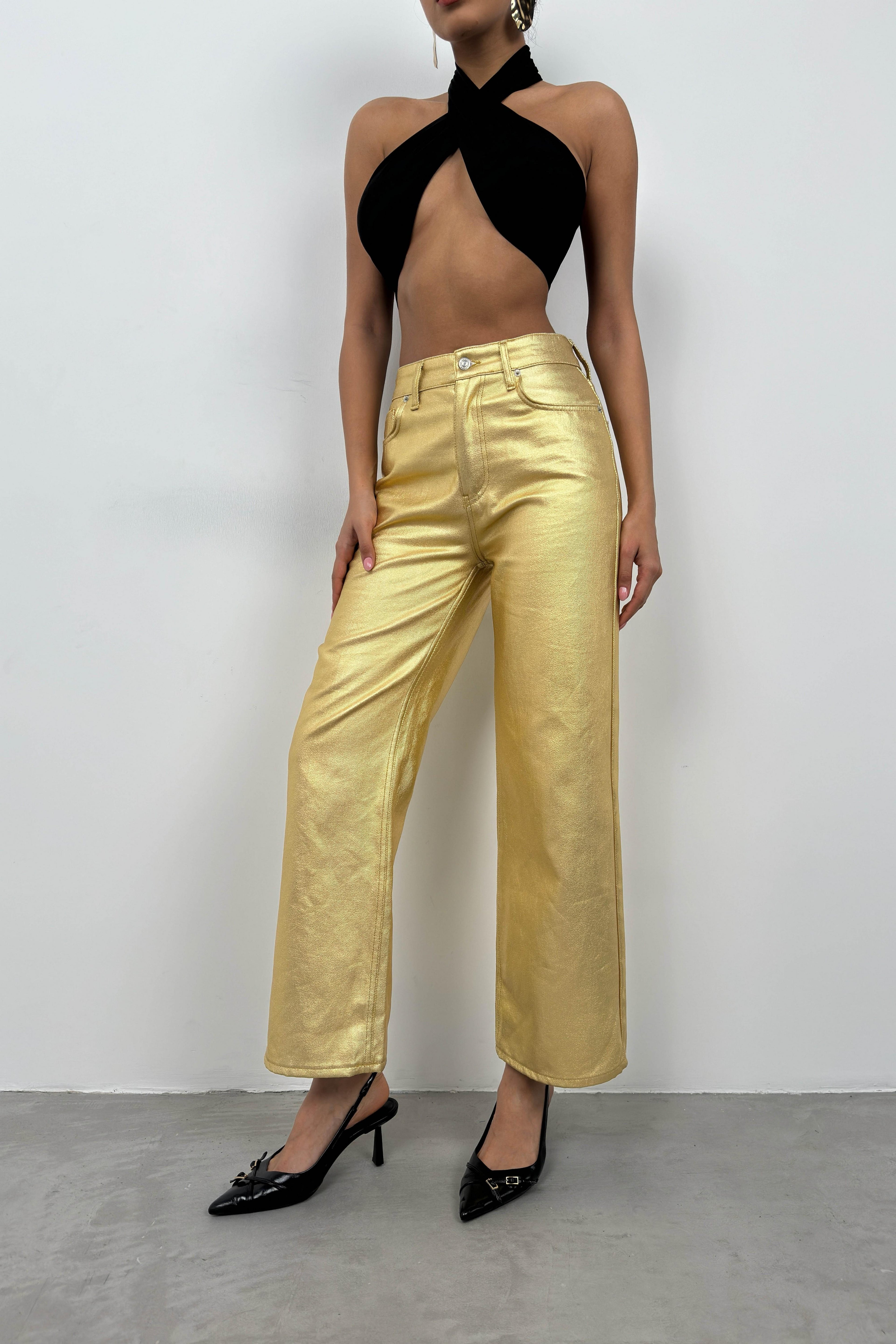 Metallic Gold High Waist Pants