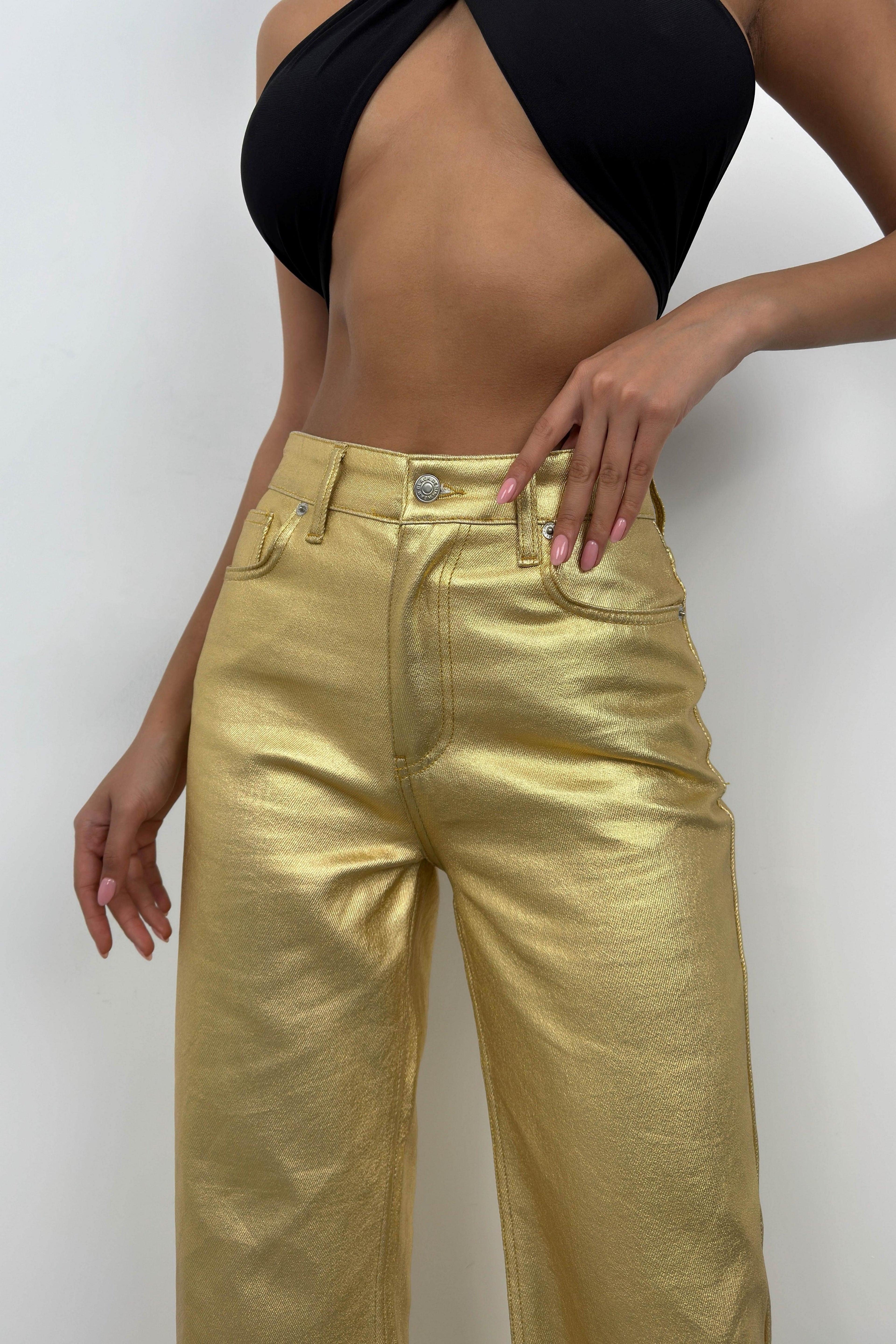 Metallic Gold High Waist Pants