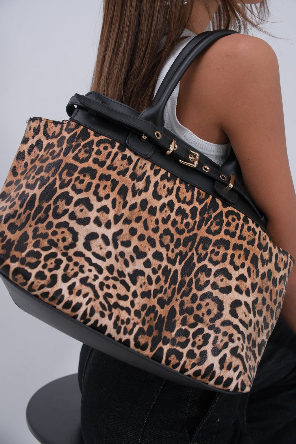 Milbag Belt Detail Sleeve Leopard Bag