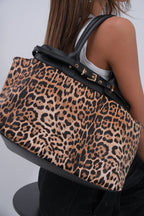 Milbag Belt Detail Sleeve Leopard Bag