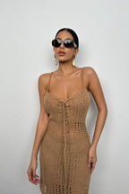 Mini Beige Knit Beige Dress