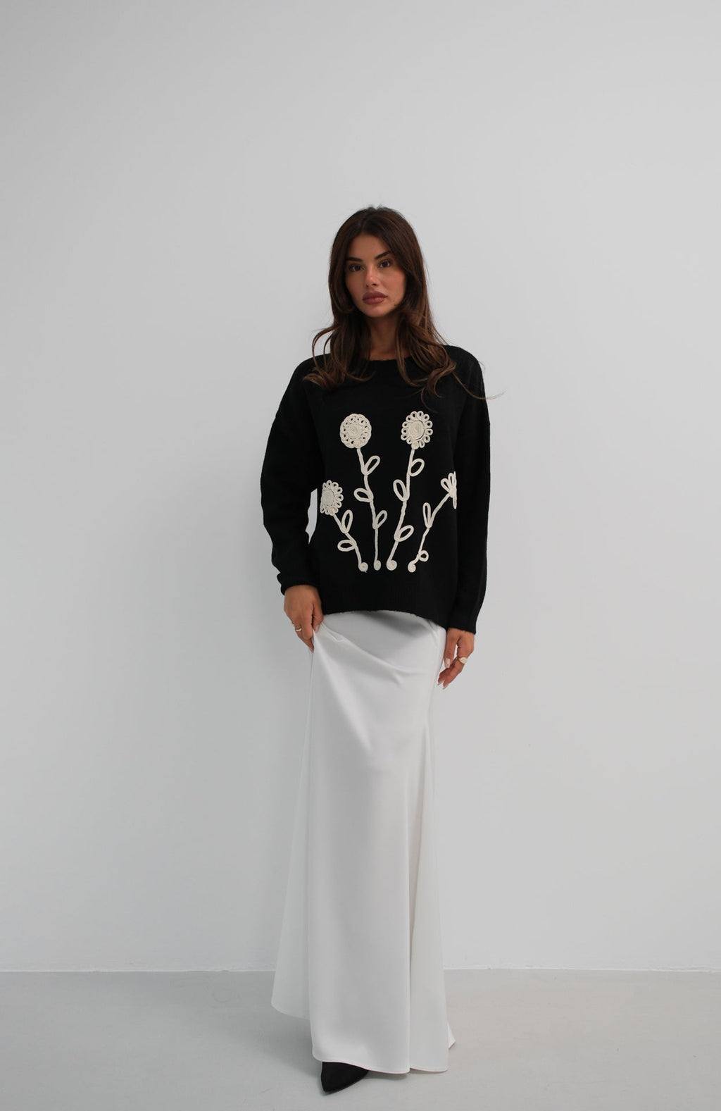 Motifli Oversize Black Knit Sweater