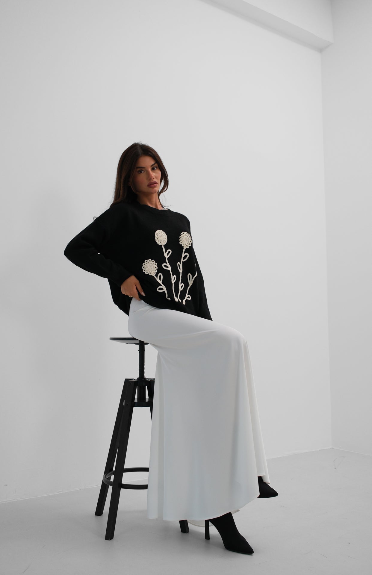 Motifli Oversize Black Knit Sweater