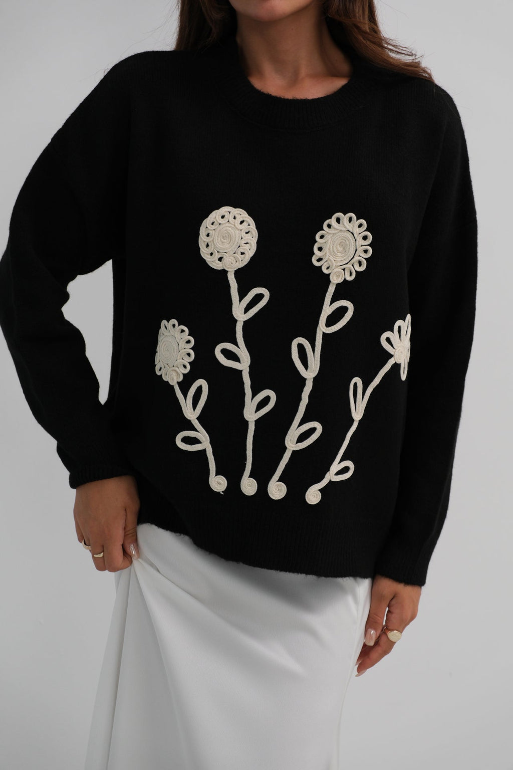 Motifli Oversize Black Knit Sweater