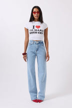 Embroidery Detail Printed Crop White T-Shirt