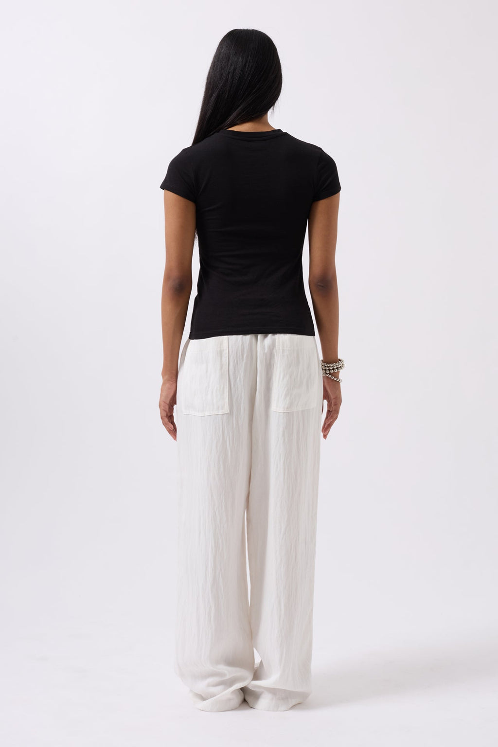 Embroidery Detail Printed Crop Black T-Shirt