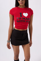 Embroidery Detail Printed Crop Red T-Shirt