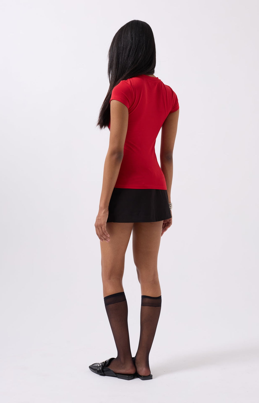 Embroidery Detail Printed Crop Red T-Shirt