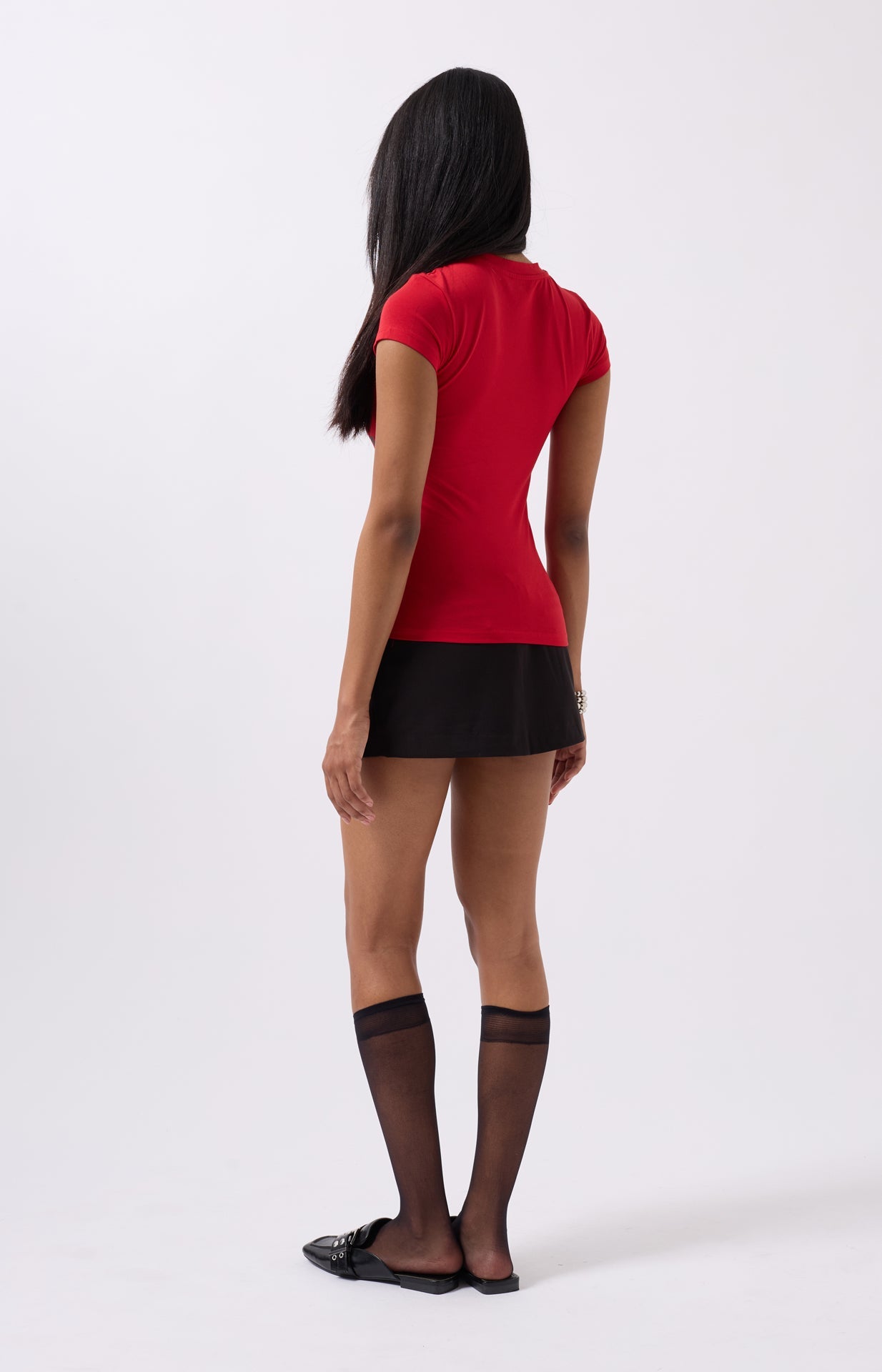 Embroidery Detail Printed Crop Red T-Shirt