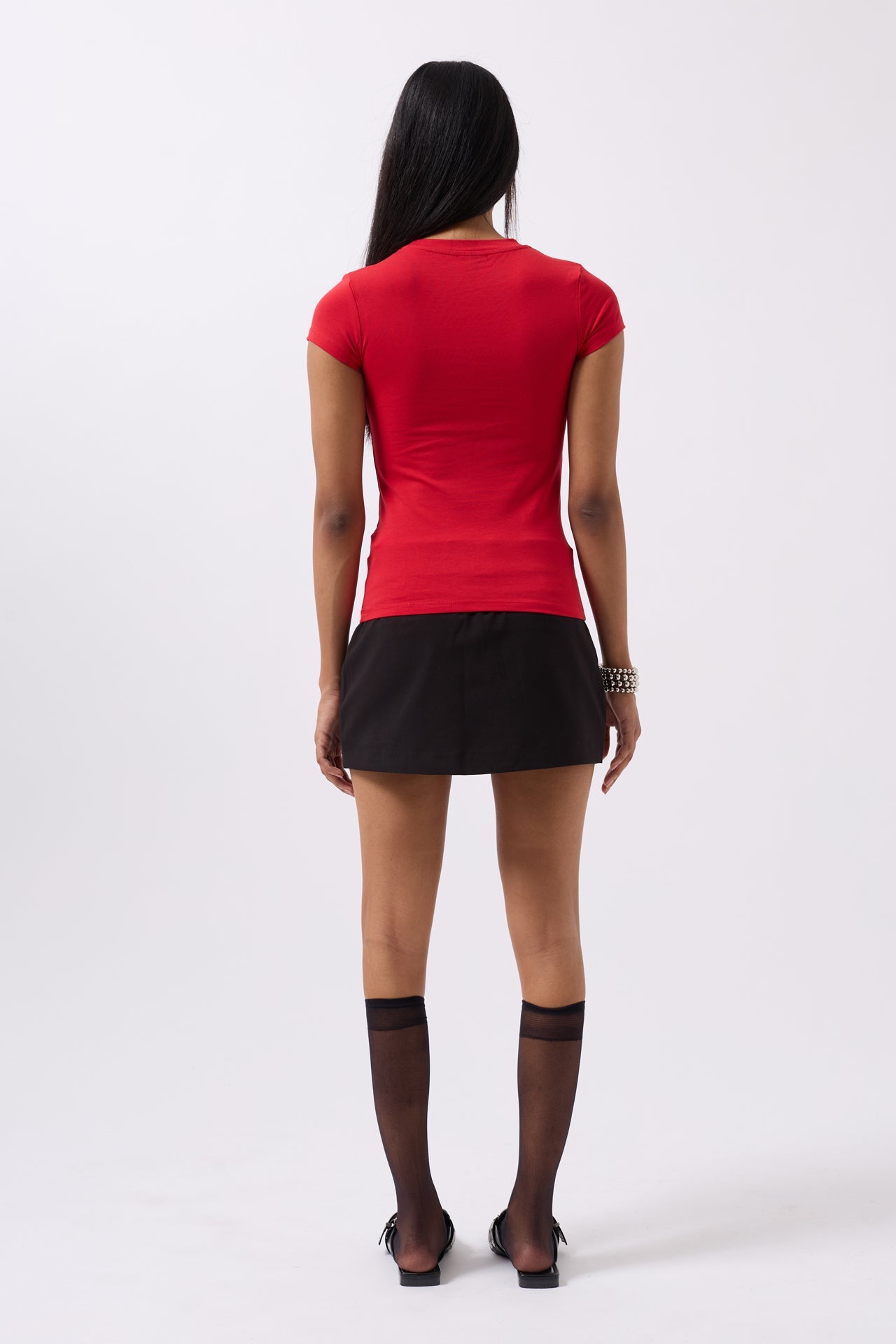 Embroidery Detail Printed Crop Red T-Shirt
