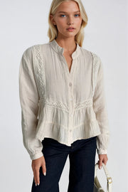 Stone Blouse with Embroidered Detail Ruffled Skirt