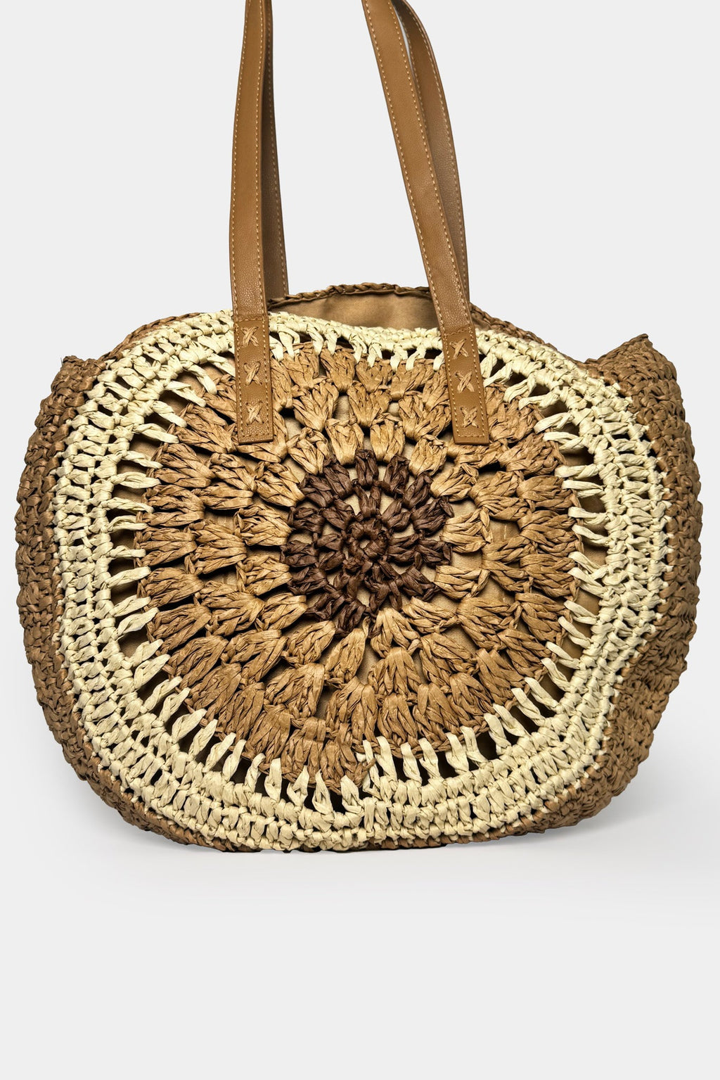 Embroidery Detail Straw Beige Bag