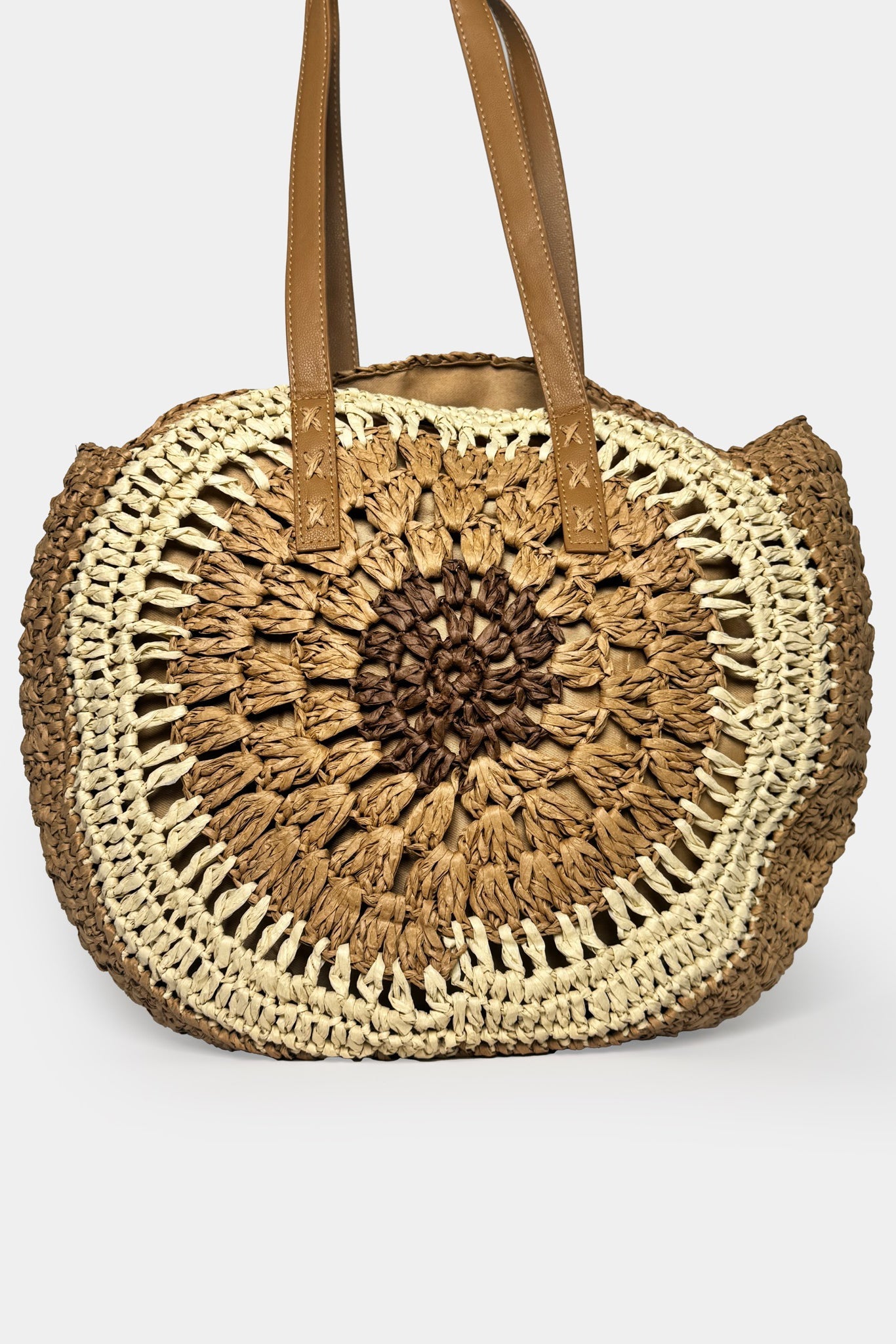 Embroidery Detail Straw Beige Bag