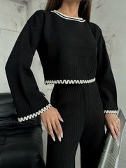 Embroidery Detail Black Knitwear Set