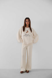 Embroidered Sweater Trousers Knitwear White Set