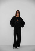 Embroidered Sweatshirter Pants Knit Black Set
