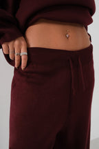 Embroidered Sweatshirter Pants Knit Burgundy Set