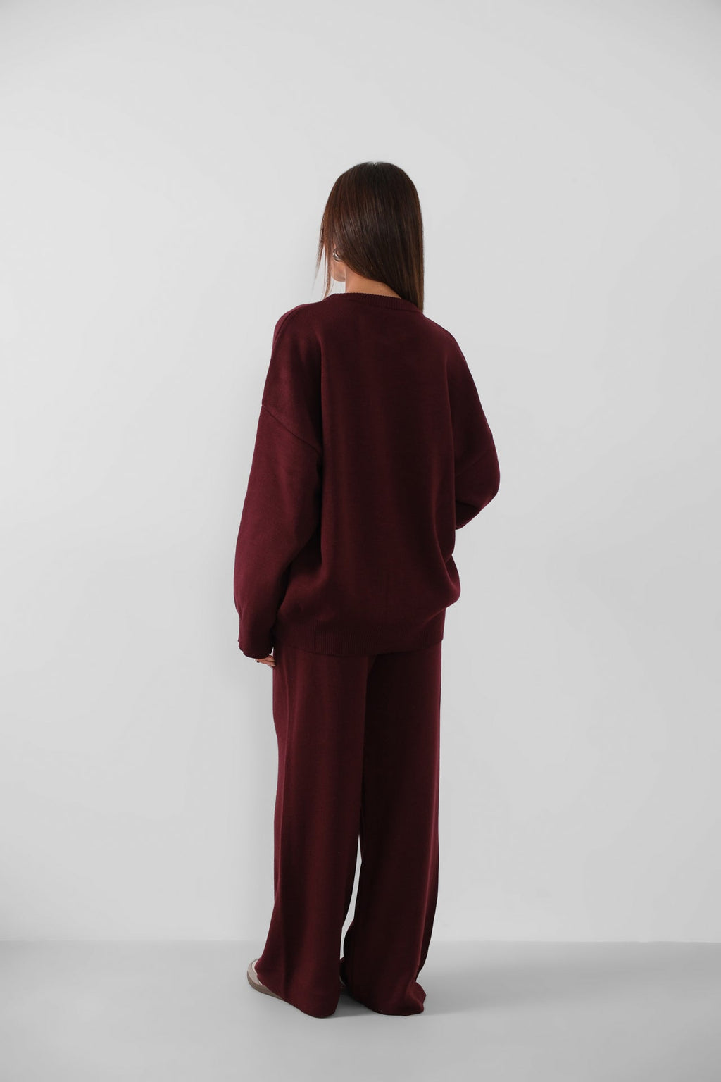 Embroidered Sweatshirter Pants Knit Burgundy Set