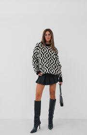 Embroidered Geometric Pattern Oversized Sweater