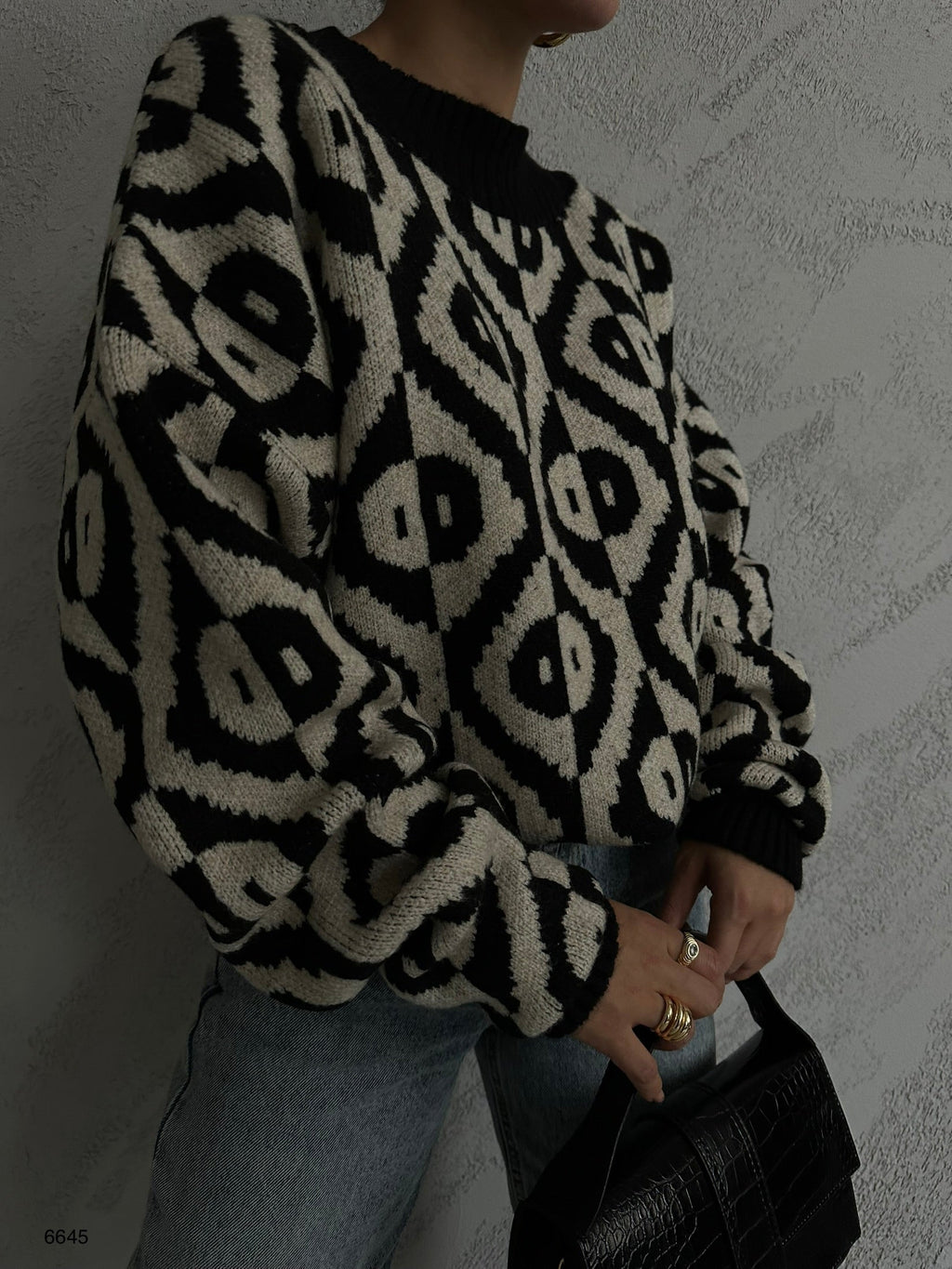 Nakisli Geometrik Pattern Oversize Sweater