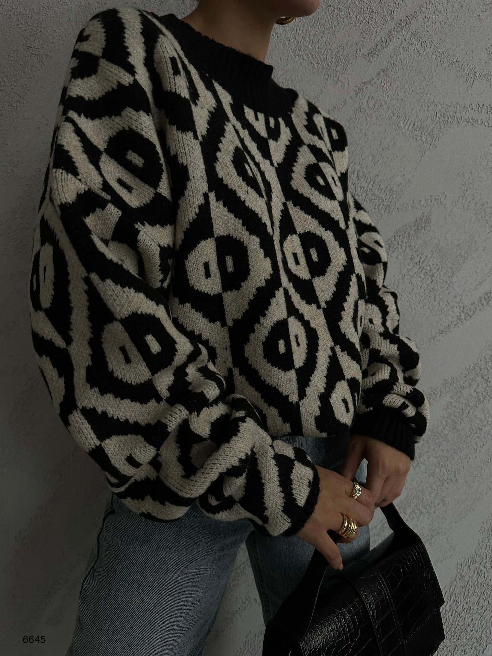 Nakisli Geometrik Pattern Oversize Sweater