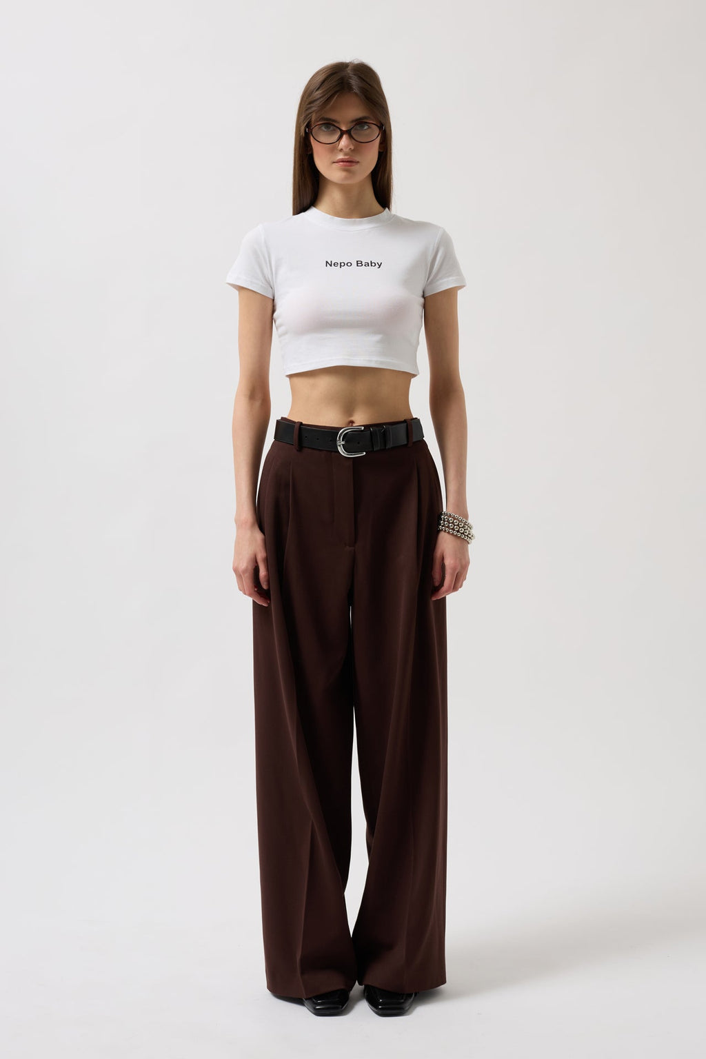 Nepo Printed Crop White T-Shirt
