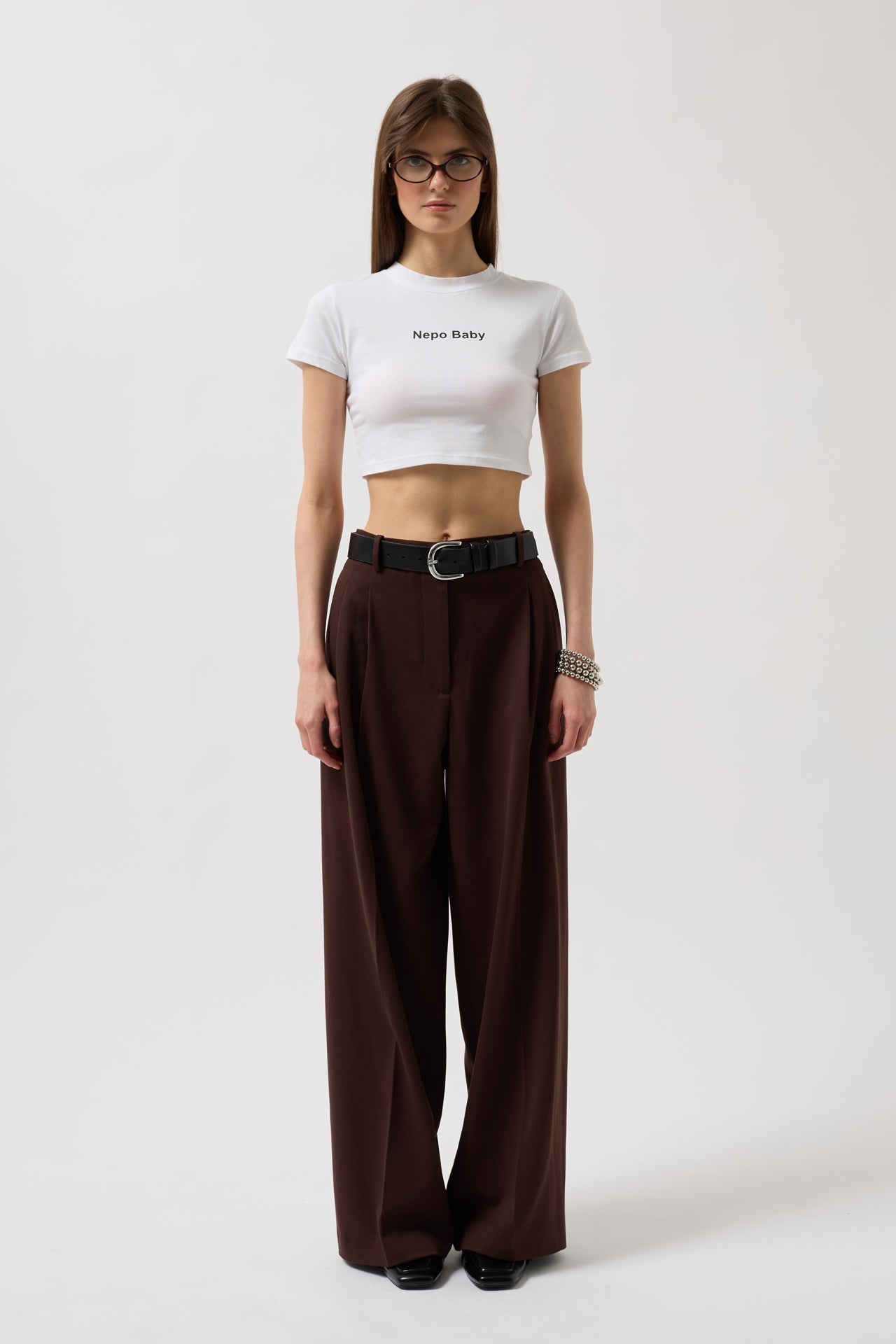 Nepo Printed Crop White T-Shirt