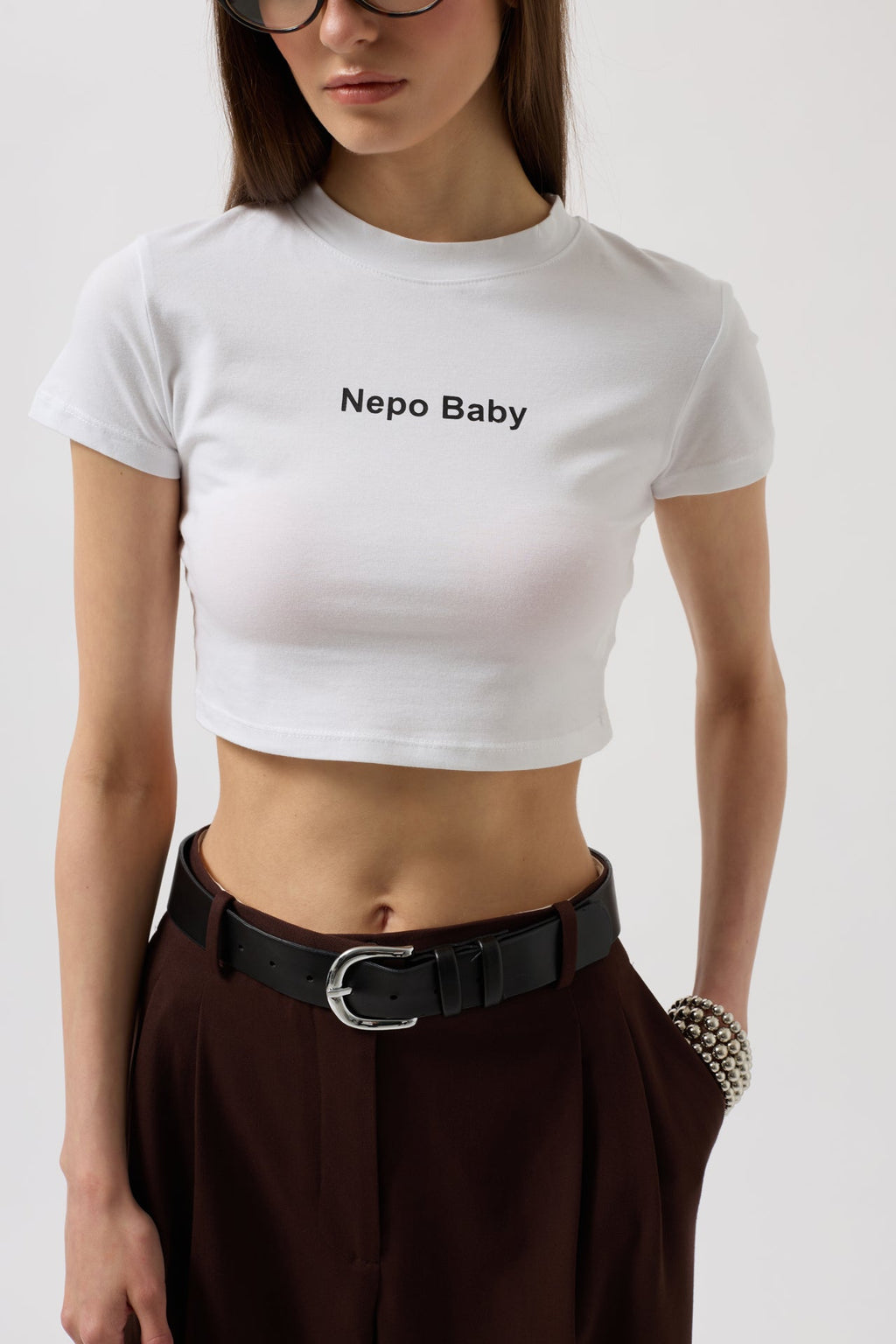 Nepo Printed Crop White T-Shirt