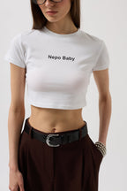 Nepo Printed Crop White T-Shirt