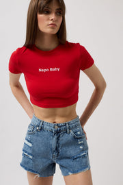 Nepo Printed Crop Red T-Shirt